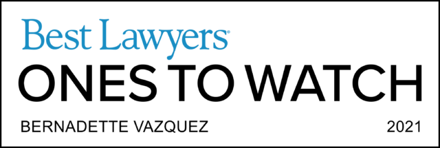 Insignia del premio Best Lawyers 2021. Ones to watch. Otorgado a Bernadette Vazquez